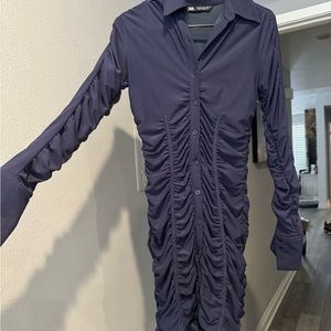 Zara ruched long sleeve dress small